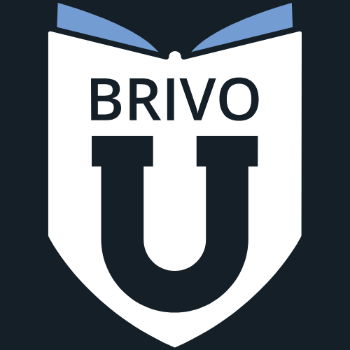 Brivo U logo: white shield with a large U on a dark background and blue decorative top edges.
